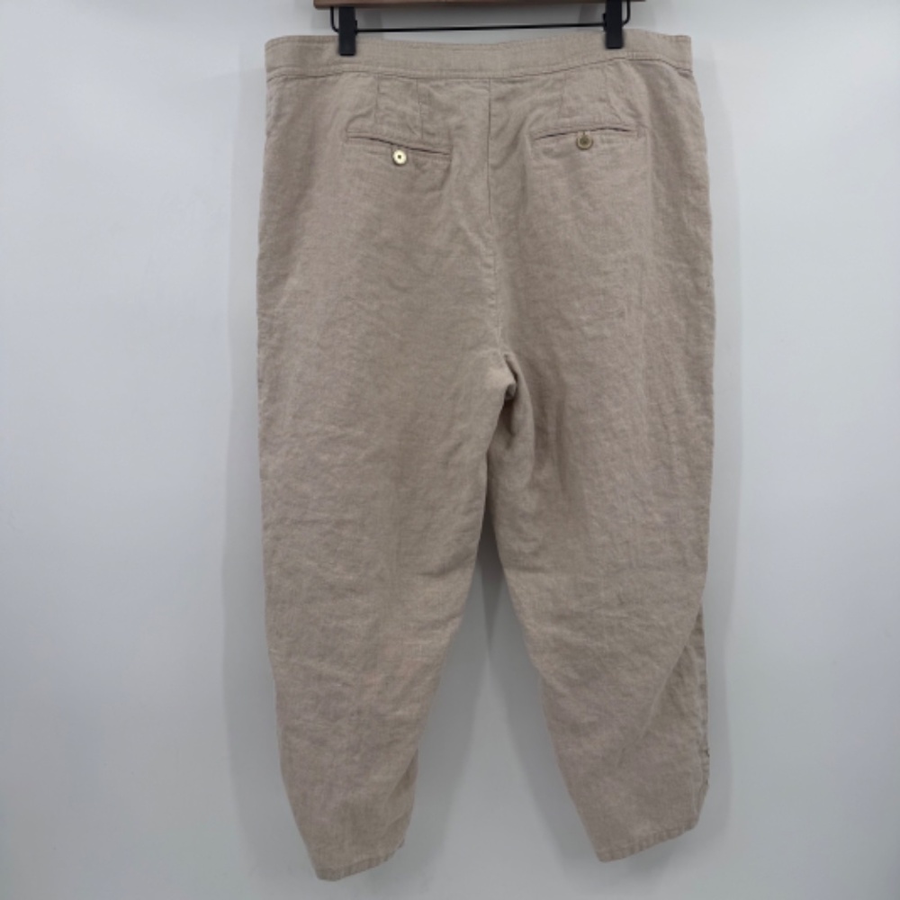 Liz Claiborne Pant Women 14W Beige Neutral Linen Hepburn Cropped Lagenlook - Picture 6 of 15
